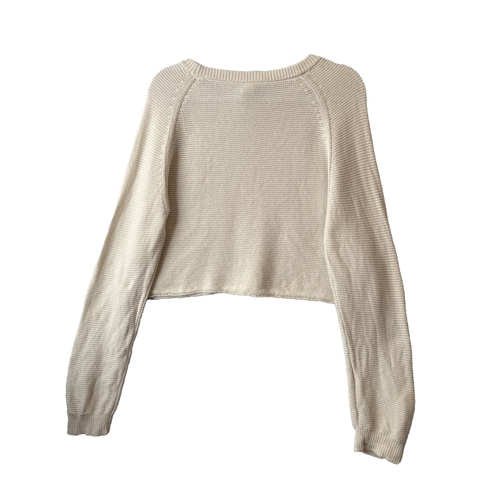 Abound Cream Cropped Knit Long Sleeve Sweater M Quiet Luxury Transitional Layer - Picture 2 of 10